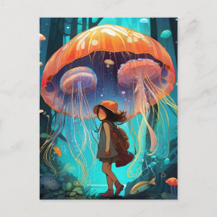 Fantasy kwal meisje lopend onder de oceaan briefkaart