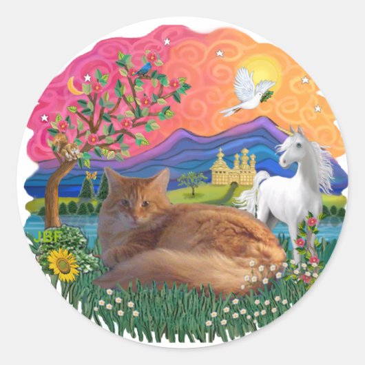 Fantasy Land (ff) - Maine Coon kat (rood) Ronde Sticker (Voorkant)