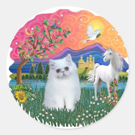 Fantasy Land (ff) - Perzische kitten (wit) Ronde Sticker (Voorkant)