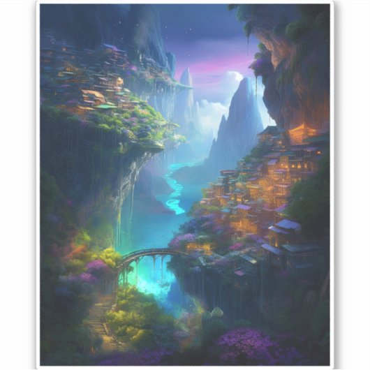Fantasy Landscape Colorful Surreal Sticker (Voorkant)