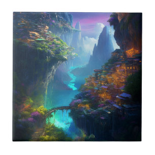 Fantasy Landscape Colorful Surreal Tegeltje