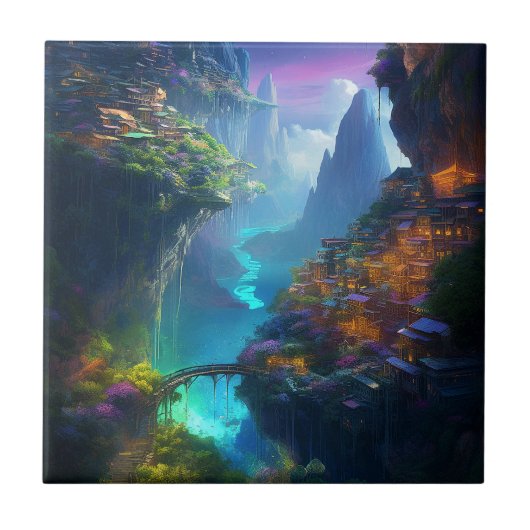Fantasy Landscape Colorful Surreal Tegeltje (Voorkant)