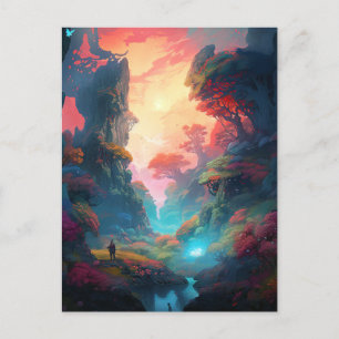 Fantasy Landscape Forest Colorful Surreal Briefkaa Briefkaart