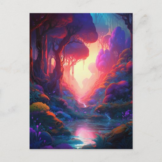 Fantasy Landscape Forest Colorful Surreal Briefkaa Briefkaart (Voorkant)