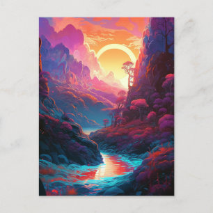 Fantasy Landscape Forest Colorful Surreal Briefkaa Briefkaart