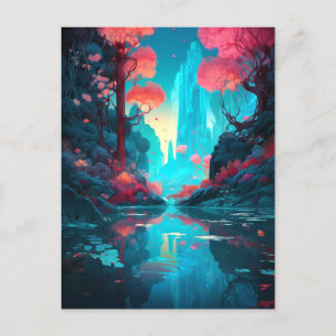 Fantasy Landscape Forest Pink Blue Briefkaart