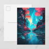 Fantasy Landscape Forest Pink Blue Briefkaart (Voorkant / Achterkant)