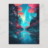 Fantasy Landscape Forest Pink Blue Briefkaart (Voorkant)