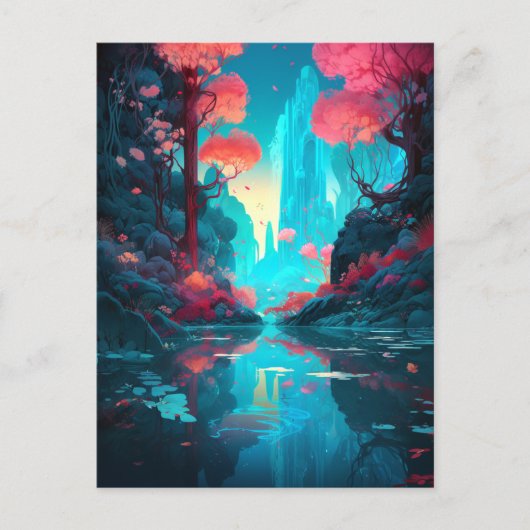 Fantasy Landscape Forest Pink Blue Briefkaart (Voorkant)