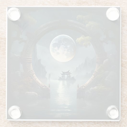 Fantasy Landscape Moon, Round Arch Glass Onderzett Glazen Onderzetter (Achterkant)