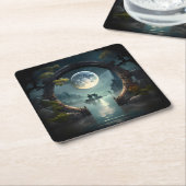 Fantasy Landscape Moon, Round Arch Square Onderzet Kartonnen Onderzetters (Schuin)