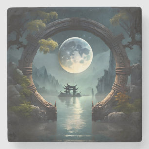 Fantasy Landscape Moon, Round Arch Stone Onderzett Stenen Onderzetter