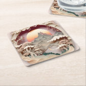 Fantasy Landscape Paper Cut Square Paper Onderzett Kartonnen Onderzetters (Schuin)