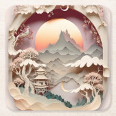 Fantasy Landscape Paper Cut Square Paper Onderzett Kartonnen Onderzetters (Voorkant)