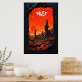 Fantasy landscape with fiery sky and towering poster (Keuken)