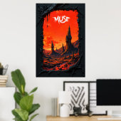 Fantasy landscape with fiery sky and towering poster (Thuiskantoor)
