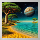 Fantasy Landschap met Levendig Strand Poster (Voorkant)