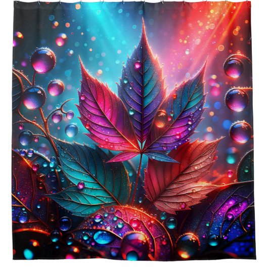 Fantasy Leaves: Dew-Kissed Elegance Douchegordijn (Voorkant)