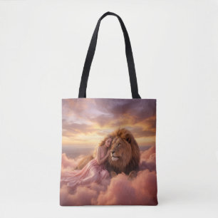 Fantasy Leeuw en Vrouw in Wolken Tote Bag