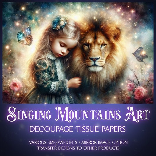 Fantasy Leeuw Vriend en Little Girl Decoupage Tissuepapier