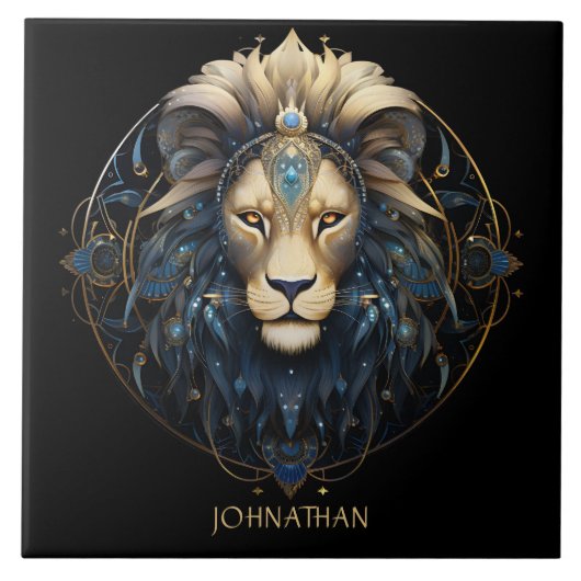 Fantasy Leeuw Zodiac Symbool Zonneteken Naam Leo Tegeltje (Voorkant)