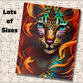 Fantasy Leopard Face, Aqua Pink Oranje Legpuzzel