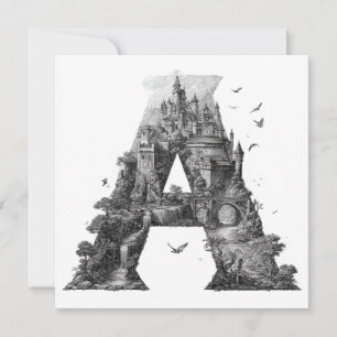 Fantasy Letter A met Kastelen in de Hemel Prentenb Feestdagenkaart