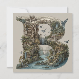 Fantasy Letter B met kastelen in de lucht prentenb Feestdagenkaart