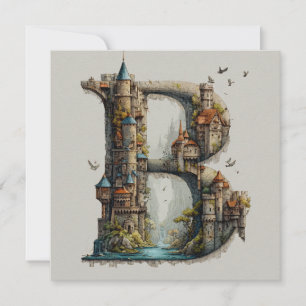 Fantasy Letter B met kastelen in de lucht-prentenb Feestdagenkaart