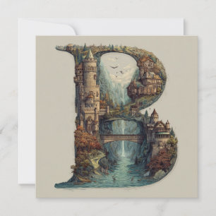 Fantasy Letter B met kastelen in de lucht sprookje Feestdagenkaart