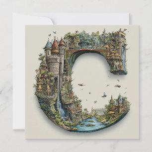 Fantasy Letter C met kastelen in de lucht sprookje Feestdagenkaart