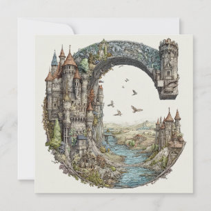Fantasy Letter C met kastelen in de lucht sprookje Feestdagenkaart