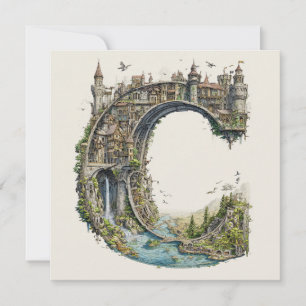 Fantasy Letter C met kastelen in de lucht sprookje Feestdagenkaart