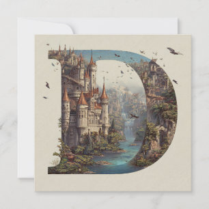 Fantasy Letter D met kastelen in de lucht sprookje Feestdagenkaart