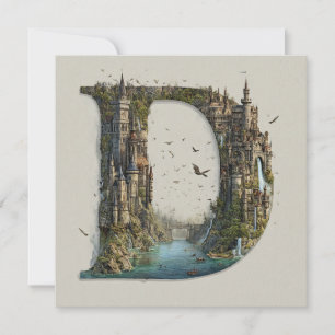 Fantasy Letter D met kastelen in de lucht sprookje Feestdagenkaart