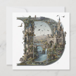 Fantasy Letter D met kastelen in de lucht sprookje Feestdagenkaart