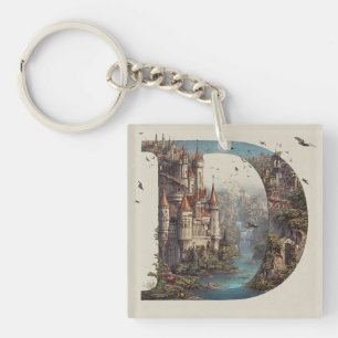 Fantasy Letter D met kastelen in de lucht sprookje Sleutelhanger