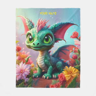 Fantasy Leuke Baby Dragon Flowers Fleece Deken
