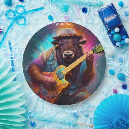 Fantasy Leuke Bizon Spelen Gitaar Papieren Bordje (Feest)