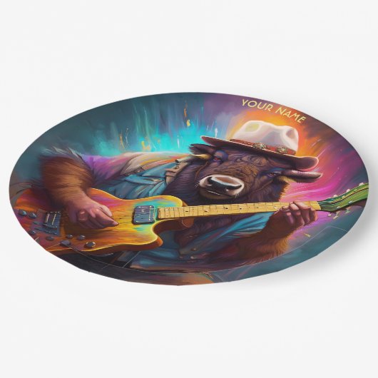 Fantasy Leuke Bizon Spelen Gitaar Papieren Bordje (Gekanteld)