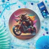 Fantasy Leuke Bull Riding Bike Papieren Bordje (Feest)