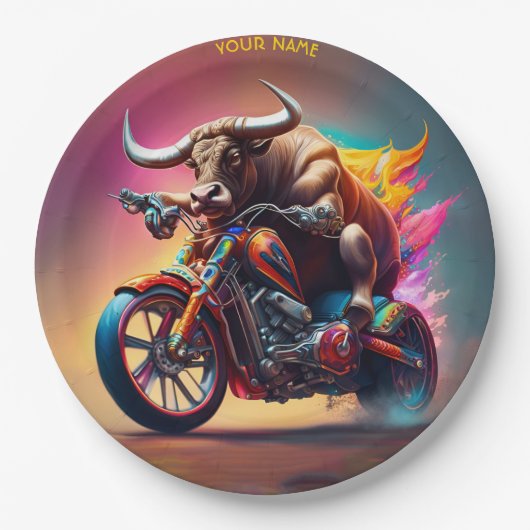 Fantasy Leuke Bull Riding Bike Papieren Bordje (Voorkant)
