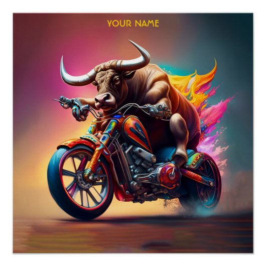 Fantasy Leuke Bull Riding Bike Perfect Poster (Voorkant)