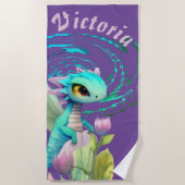 Fantasy Leuke Draak met Bloem Cartoon Strandlaken (Voorkant)