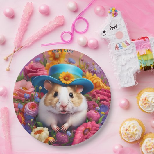 Fantasy Leuke Hamster Pet Bloemen Papieren Bordje (Feest)