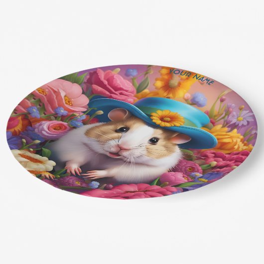 Fantasy Leuke Hamster Pet Bloemen Papieren Bordje (Gekanteld)