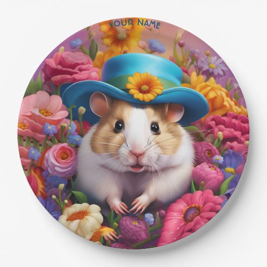 Fantasy Leuke Hamster Pet Bloemen Papieren Bordje (Voorkant)