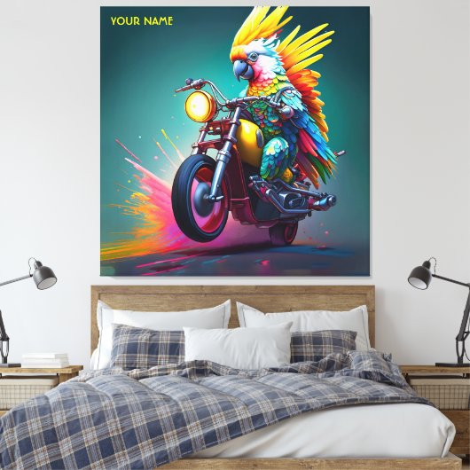 Fantasy Leuke Kaketoe Rijfiets Canvas Afdruk (Insitu (Slaapkamer))