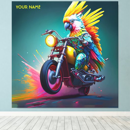 Fantasy Leuke Kaketoe Rijfiets Canvas Afdruk (Insitu (Houten vloer))