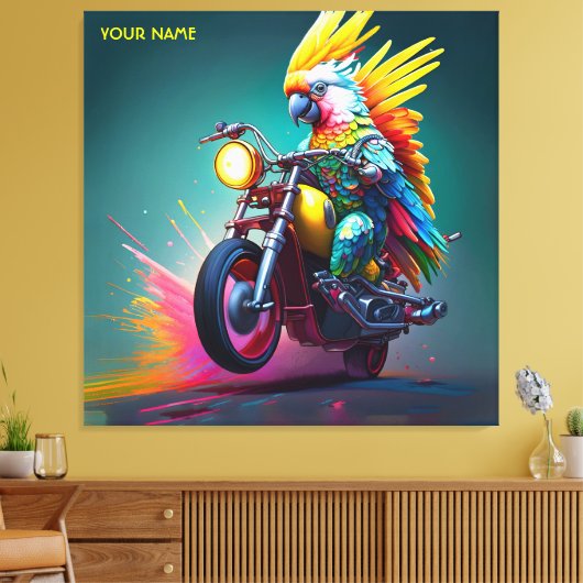 Fantasy Leuke Kaketoe Rijfiets Canvas Afdruk (Insitu (Woonkamer))